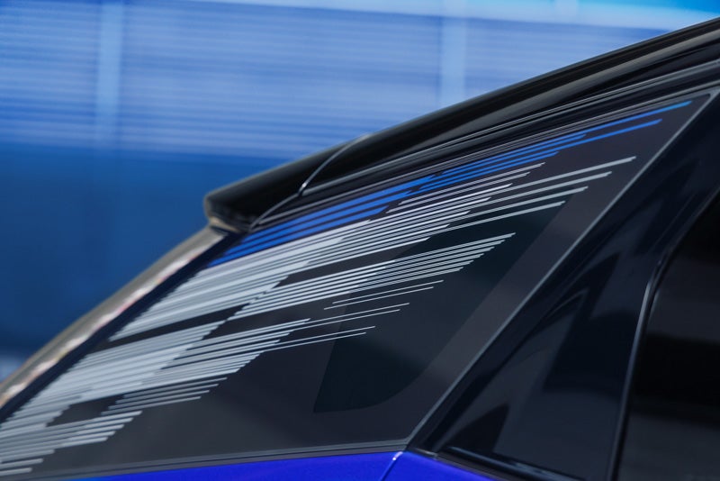 Close-up of the Modern Pattern on the 2026 OPTIQ-V Rear Quarter Glass | Brogan Cadillac of Totowa in Totowa NJ
